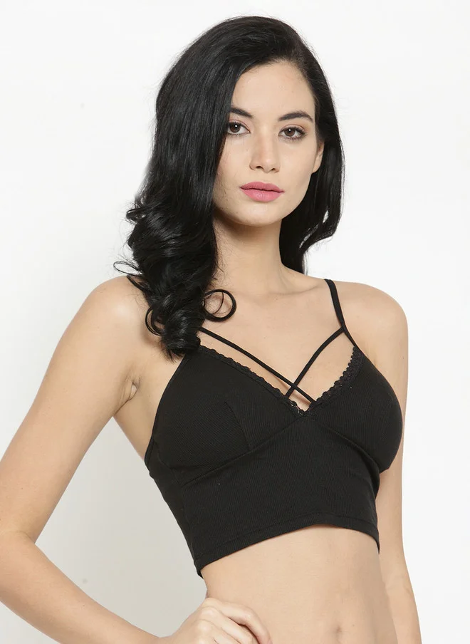 ليس اند مي  Laceandme Black Solid Non-Wired Lightly Padded Bralette Bra 4768